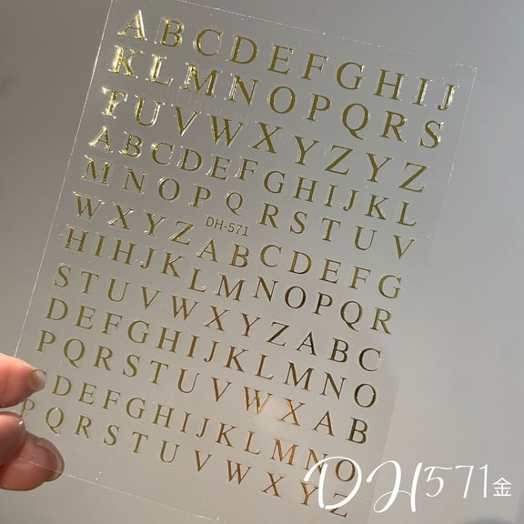 Xiao Hua DIY Nail Stickers -10 sheets, capital letter pattern design stickers, with self-adhesive nail stickers and accessories, DIY name nail art, Golden