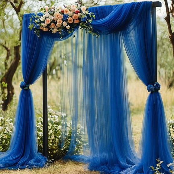 Xiao Hua Dark Blue Chiffon Background Cloth -1 Piece, 314.96 × 29.53 Inches, Wedding Arch Hanging Pendant Design, Wedding And Party Background Decoration Supplies