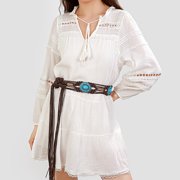 Xiao Hua Dark Brown Hand Woven Belt -1 Piece, 69.29 Inches Long, Wax Rope Woven Belt, Adjustable Long Rope Belt, Retro Adjustable Rope Beach Belt