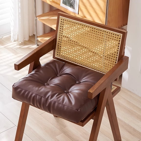 Xiao Hua Dark Brown Waterproof Artificial Leather Cushion -1 piece, 15.75 * 15.75 * 3.15 inch with handle cushion, double-sided design, suitable for bay windows and indoor cushions