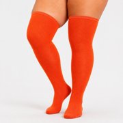 Xiao Hua Dark Orange Plus Size Knee High Socks, One Size Fits All, Ultra Wide Thigh Long Socks, Suitable For Daily Wear By People Weighing Around 220.46Lb, 2 Pairs