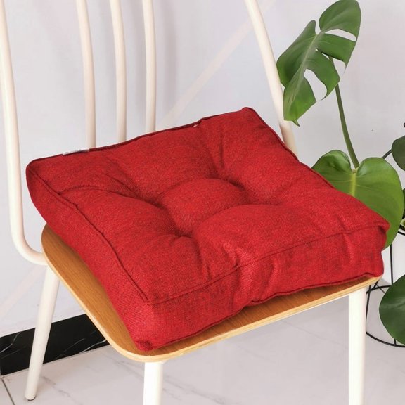 Xiao Hua Dark Red cotton linen chair cushion -1 piece, solid square seat cushion of 15.75 * 15.75 * 3.54 inches, office chair cushion supported by cotton filling, minimalist decoration