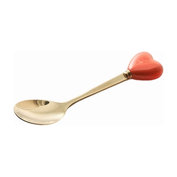 Xiao Hua Dessert Spoon -4-piece Set 4.72-inch Long Spoon, Orange Ceramic Love Decorative Tableware, Daily Use Tableware Set, Restaurant/Cafe Silverware for Picnic Party Activities