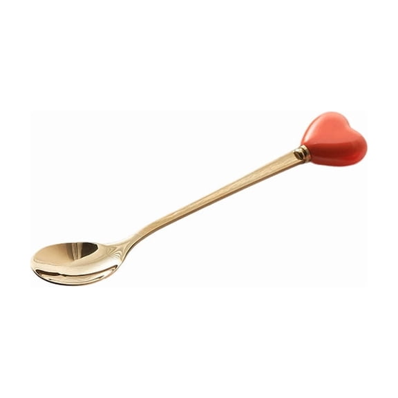 Xiao Hua Dessert Spoon -4-piece Set 5.7-inch Long Spoon, Orange Ceramic Love Decorative Tableware, Daily Use Tableware Set, Restaurant/Cafe Silverware for Picnic Party Activities