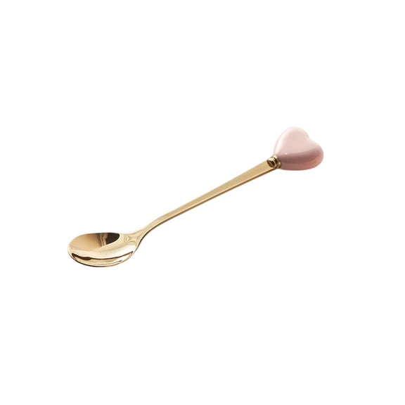 Xiao Hua Dessert Spoon -4-piece Set 5.7-inch Long Spoon, Pink Ceramic Love Decorative Tableware, Daily Use Tableware Set, Restaurant/Cafe Silverware for Picnic Party Activities