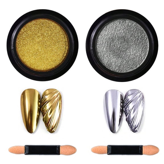 Xiao Hua Fine Sparkling Powder -2 pieces (gold+silver), finely ground sparkling effect sparkling powder, suitable for nail design, jewelry, handmade soap making DIY crafts, color random