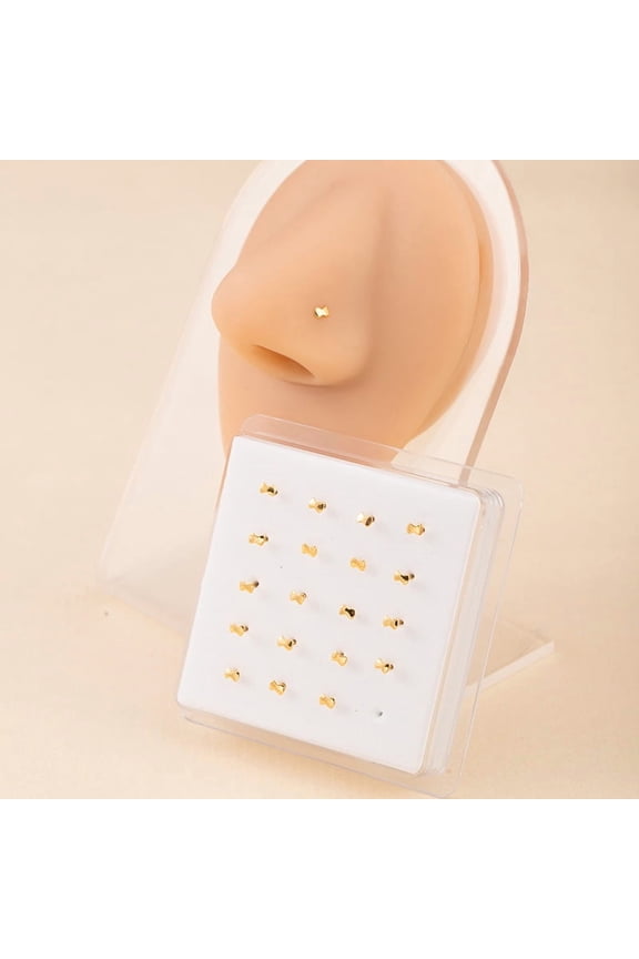 Golden Straight Rod Nose Nails -1 box (approximately 20 pieces), 0.14 * 0.1 inches, men's and women's hypoallergenic nose nails and cartilage puncture accessories, style 3