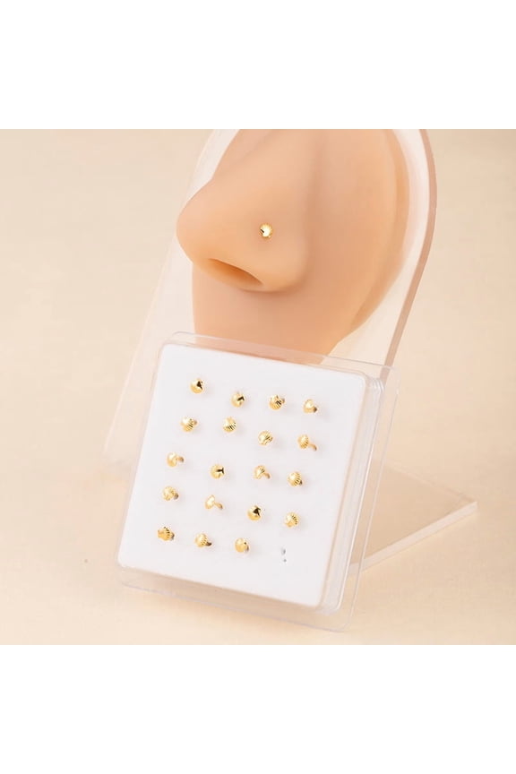 Golden Straight Rod Nose Nails -1 box (approximately 20 pieces), 0.14 * 0.14 inches, male and female hypoallergenic nose nails and cartilage puncture accessories, style 2