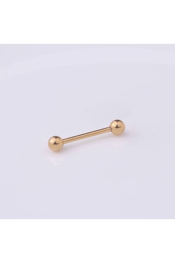 Golden stainless steel tongue rings -10 pieces, 16mm rod length 1.6mm rod diameter, screw in straight ball barbell, used for body piercing accessories