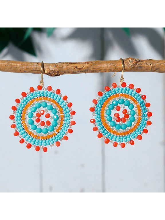 Handmade Seed Bead Earrings - 1 Pair, 1.97 * 1.57 Inches, Lightweight Handmade Geometric Bead Pendant Jewelry, Suitable For Daily Wear And Matching, Style 1
