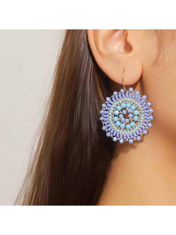 Handmade Seed Bead Earrings - 1 Pair, 1.97 * 1.57 Inches, Lightweight Handmade Geometric Bead Pendant Jewelry, Suitable For Daily Wear And Matching, Style 2