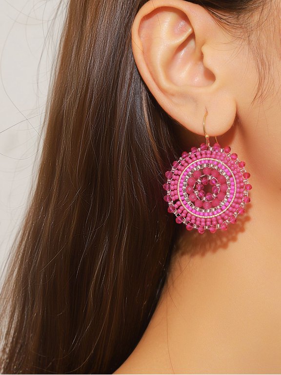Handmade Seed Bead Earrings - 1 Pair, 1.97 * 1.57 Inches, Lightweight Handmade Geometric Bead Pendant Jewelry, Suitable For Daily Wear And Matching, Style 3