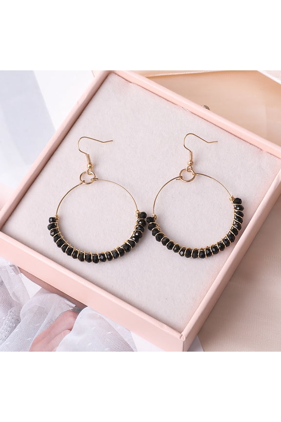 Handmade Wound Black Crystal Bead Earrings - 1 Pair, 2.56 * 1.97 Inches, Metal Wire Wrapped Earrings, Handmade Metal Wire Wrapped Crystal Earrings