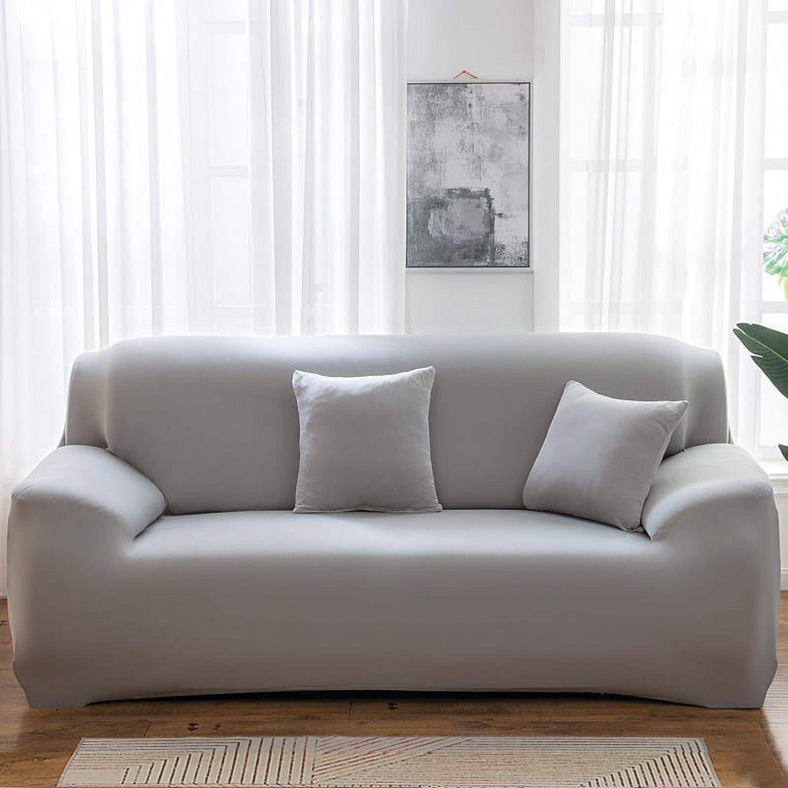 Xiao Hua High Elasticity Sofa Cover - Suitable for 3-seater (74.8-90.6in) sofas, made of light gray soft fabric elastic material, breathable and washable furniture protective cover, 1 piece
