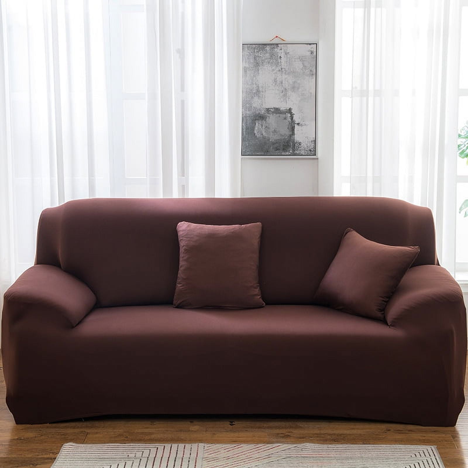 Xiao Hua High Elasticity Sofa Cover - Suitable for 4-seater (92.5-118.1in) sofas, dark brown soft fabric elastic material, breathable and washable furniture protective cover, 1 piece