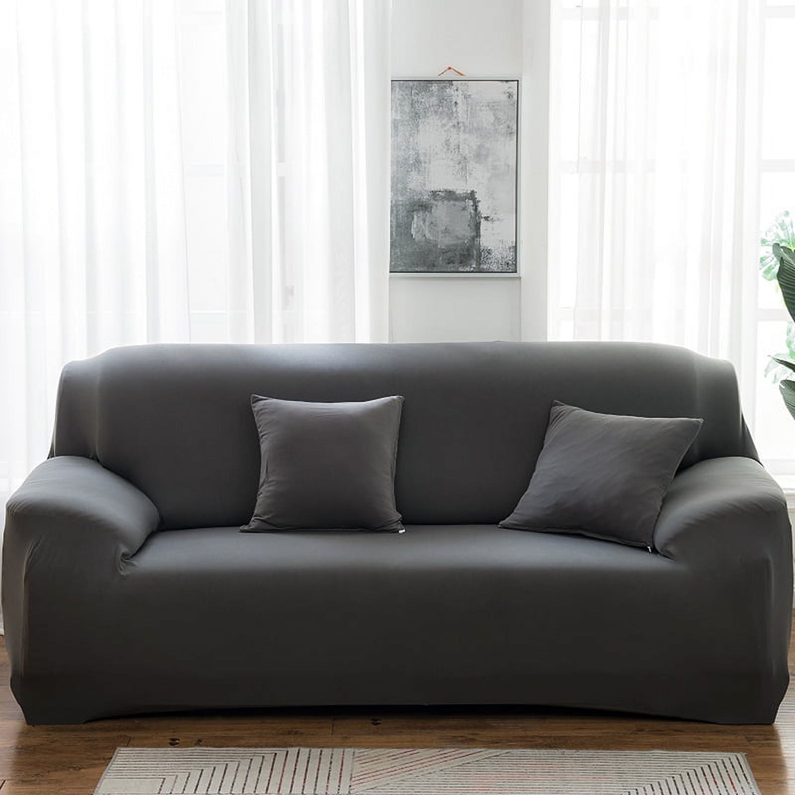 Xiao Hua High Elasticity Sofa Cover - Suitable for 4-seater (92.5-118.1in) sofas, dark gray soft fabric elastic material, breathable and washable furniture protective cover, 1 piece