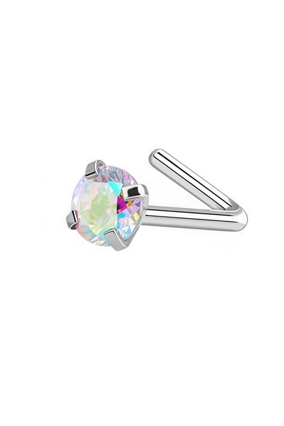 L-type silver nose ring puncture needle -10 pieces, hypoallergenic male and female polished puncture nose nails, daily wear of body accessories, colored rhinestones