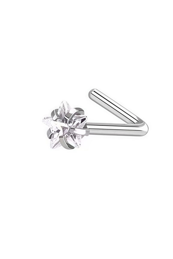 L-type silver nose ring puncture needle -10 pieces, hypoallergenic male and female polished puncture nose nails, daily wear of body accessories, white pentagram rhinestone