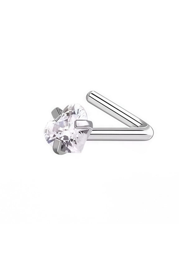 L-type silver nose ring puncture needle -10 pieces, hypoallergenic male and female polished puncture nose nails, daily wear of body accessories, white heart-shaped rhinestones