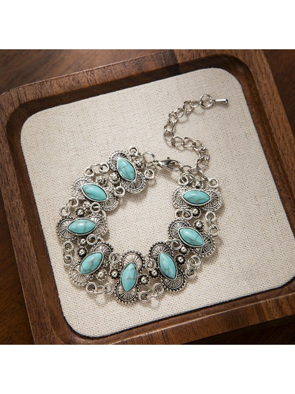 Light Blue Retro Ethnic Style Bracelet -1 piece, adjustable cuffs, niche, unique and exquisite bracelet, suitable for daily wear, holiday party bracelet, retro ethnic style design