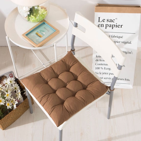 Xiao Hua Light Brown square seat cushion -4 pieces, 15.75 * 15.75 inches, with straps, suitable for kitchen, dining room, office and home office chair cushions