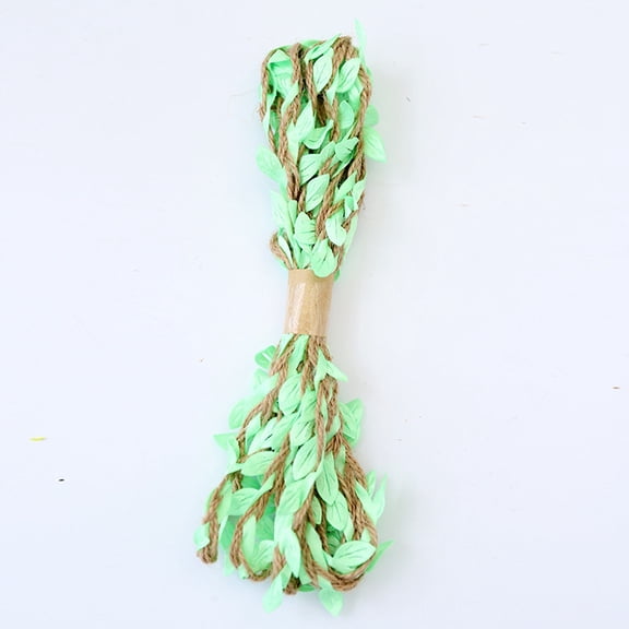 Xiao Hua Light Green leaf ribbon hemp rope vine with artificial leaves, suitable for party, jungle themed decoration, and DIY flower wreath crafts, 0.59 inches * 32.8 feet, 1 piece