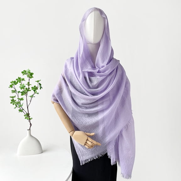 Xiao Hua Light Purple Cotton And Hemp Shawl -1 Piece, 70.87 * 35.43 Inches, Solid Color Long Lightweight Shawl, Breathable Lightweight Sunscreen Scarf, Women'S Travel Shoulder Wrap