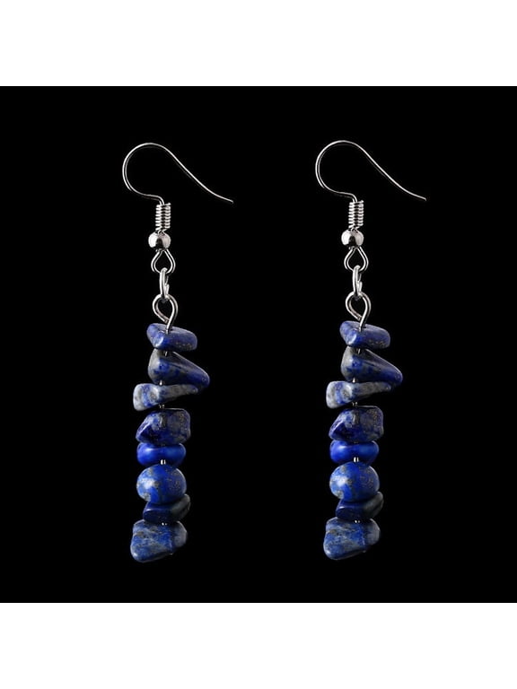 Long Pendant Earrings - 2 Pairs, 2.05 Inches Long, Dark Blue Irregular Stone Pendant Earrings, Healing Natural Stone Lightweight Pendant Earrings, Minimalist Gemstone Jewelry