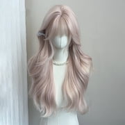 Xiao Hua Medium length Ripple Wig Head Cover, 1 heat-resistant synthetic wig, Bohemian chic curly hair, protective wig, refined wig light pink