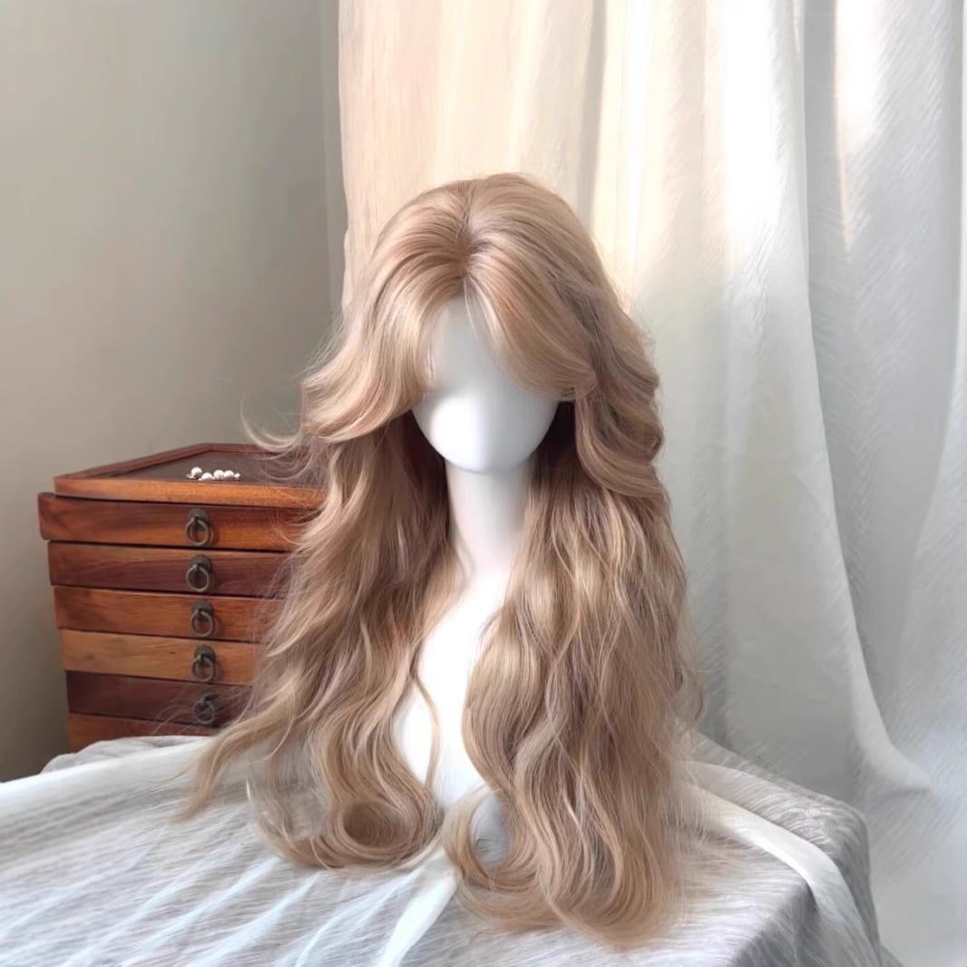 Xiao Hua Medium length Ripple Wig Head Cover, 1 heat-resistant synthetic wig, Bohemian chic curly hair, protective wig, refined wig