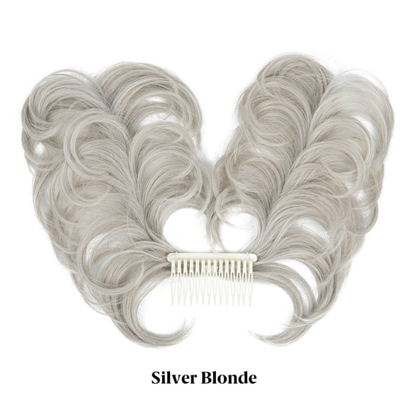 Xiao Hua Messy Bun Hair Piece Side Comb Clip in Hair Bun Hairpiece for Women Short Natural Straight Versatile Adjustable Styles Easy Hair pieces Silver Blonde