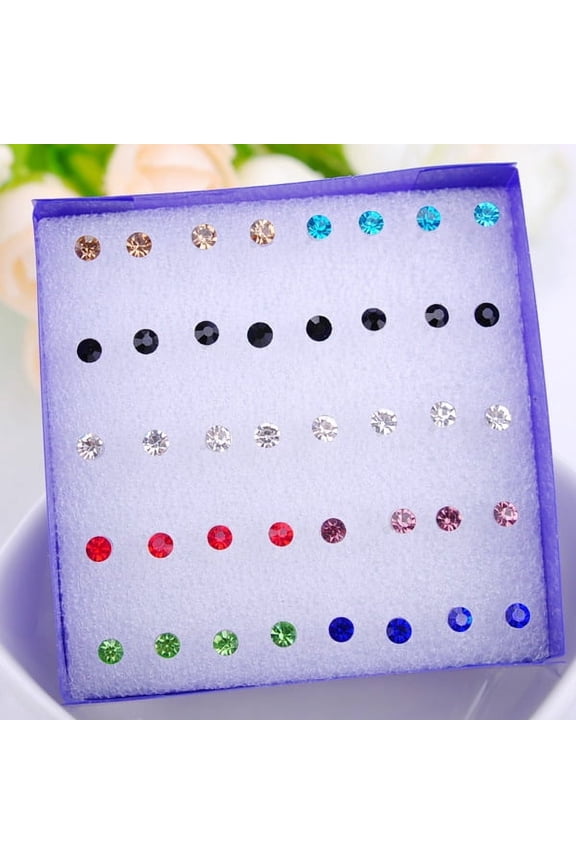 Mixed Colors Fashion Earnail Set 20 Pairs/Box, 3mm, Rhinestone Resin Earring Set, Suitable For Daily Office Earrings, Women's Fashion Jewelry Gifts