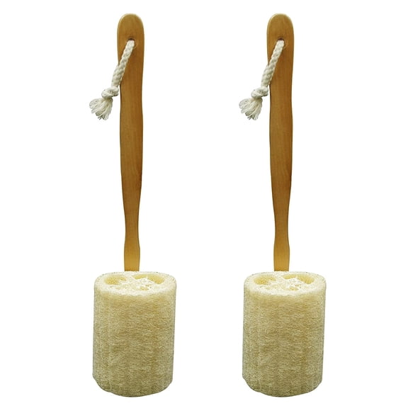 Xiao Hua Natural Exfoliating Loofah Luffa Loofa Back Sponge Scrubber Brush with Long Wooden Handle Stick Holder Body Shower Bath Spa Pack of 2