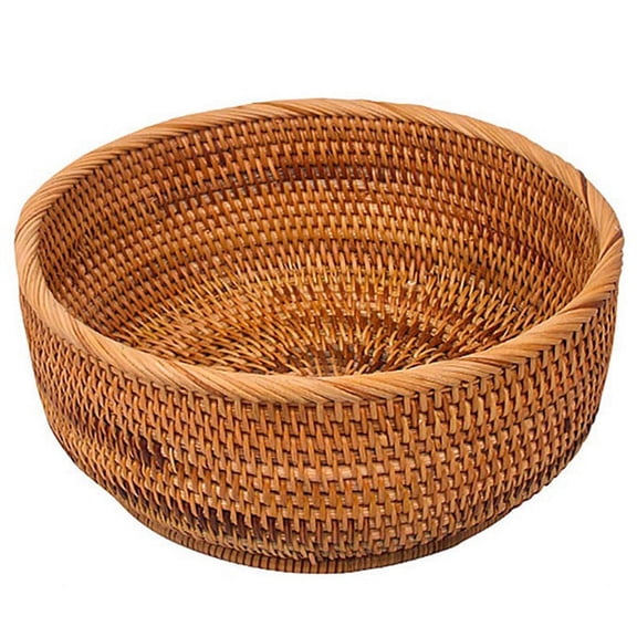 Xiao Hua Natural Vine Round Fruit Basket Willow Table Top Bread Tray Woven Food Storage Bowl (Large, 1 piece)