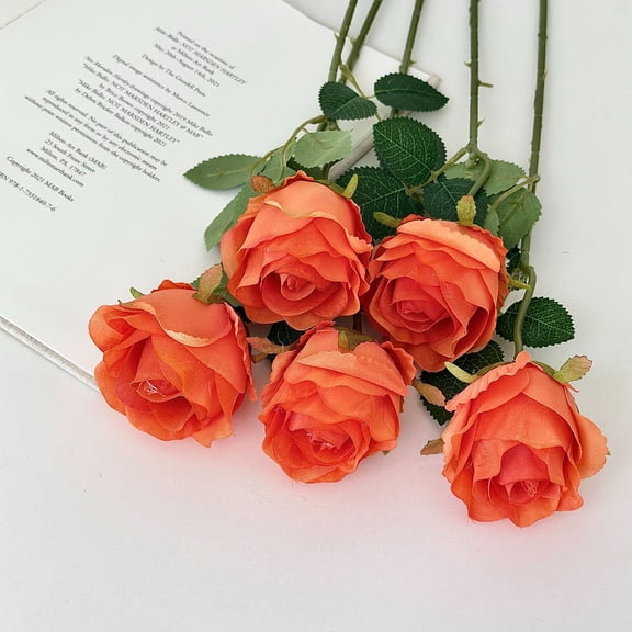 Xiao Hua Orange Artificial Flowers -10 Pieces, 19.69 Inches, Realistic Silk Texture With Layered Petals, Fake Roses For Weddings And Parties, Home And Restaurant Table Decorations