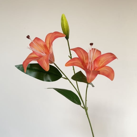 Xiao Hua Orange Artificial Lily -4 Pieces, 25.59 5.91 Inches, Double Flower Head Single Bud Simulation Bouquet, Fake Flowers For Dining Table Center And Home Party Decoration