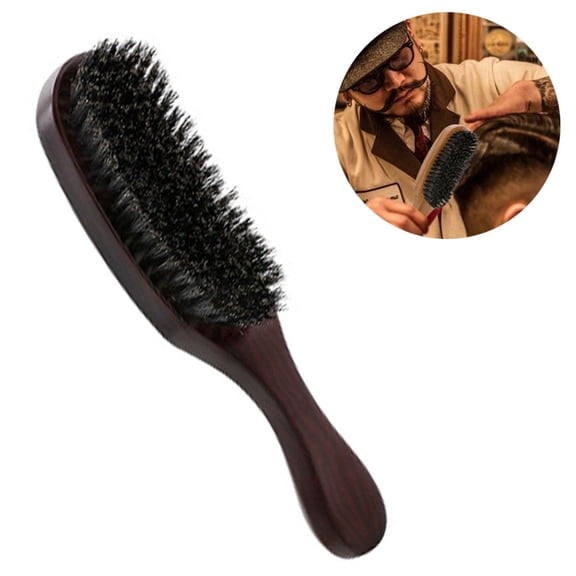 Xiao Hua Pig Mane Beard Brush - Wooden Facial Styling Cleaning Brush, Men's Beard Comb, Brown, 1 piece