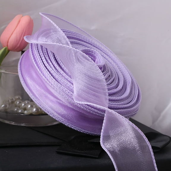 Xiao Hua Purple fishtail ribbon -2 pieces, 1.57 inches wide, 35 meters long transparent ribbon, party, wedding bouquet ribbon, Christmas gift packaging decoration transparent ribbon