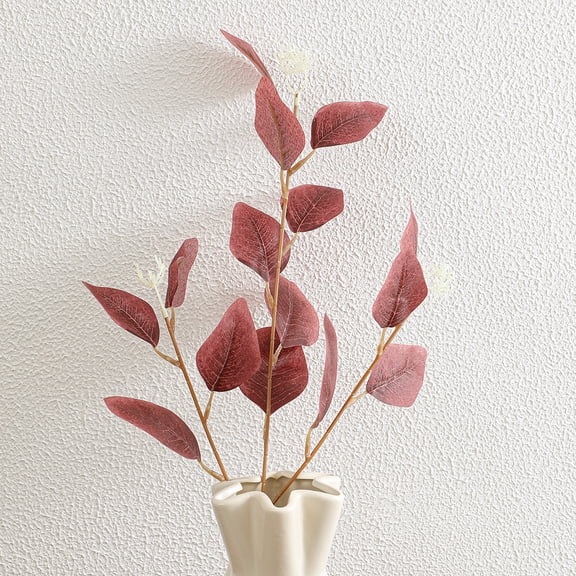 Xiao Hua Red Artificial Eucalyptus -10 Pieces, 19.69 Inches Long, Smooth Silk Leaves, Bendable Metal Wire Flower Stems, Suitable For Weddings, Spring Parties, And Home Decor
