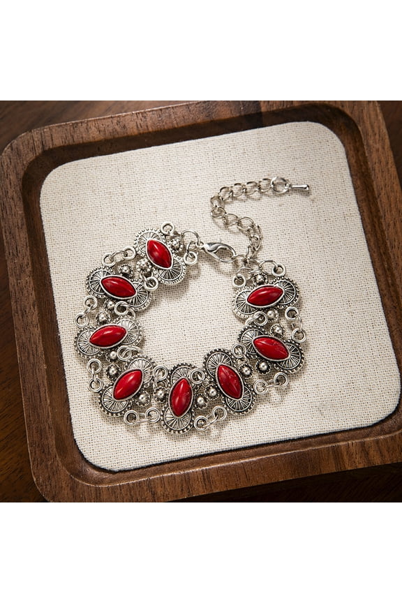 Red Retro Ethnic Style Bracelet -1 piece, adjustable cuffs, niche, unique and exquisite bracelet, suitable for daily wear, holiday party bracelet, retro ethnic style design