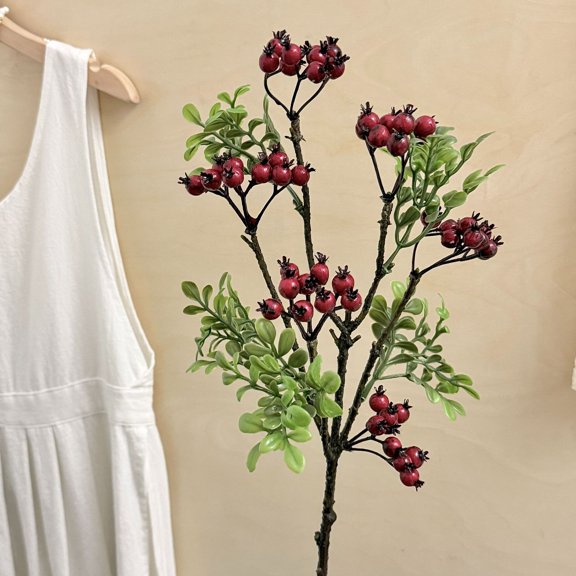 Xiao Hua Red Simulated Berry Flower -2 Pieces, 24.41 Inches, Realistic Fruit Embellishment, Bendable Metal Pole, Suitable For Decoration In Living Rooms And Party Scenes