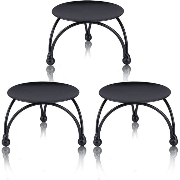 Xiao Hua Round Iron Candlestick Desktop Decoration, Iron Column Candlestick Ornament, 3-Piece Set, Black