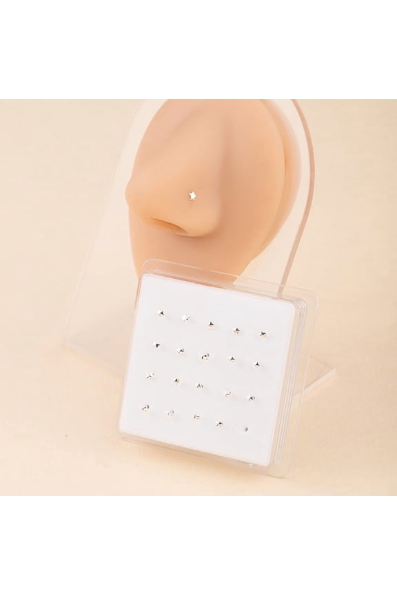 Silver Straight Rod Nose Nails -1 box (approximately 20 pieces), 0.14 * 0.14 inches, men's and women's hypoallergenic nose nails and cartilage puncture accessories, styles 5