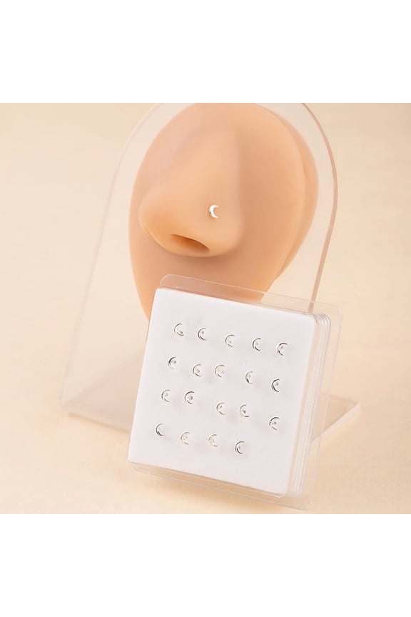 Silver Straight Rod Nose Nails -1 box (approximately 20 pieces), 0.18 * 0.14 inches, men's and women's hypoallergenic nose nails and cartilage puncture accessories, style 1