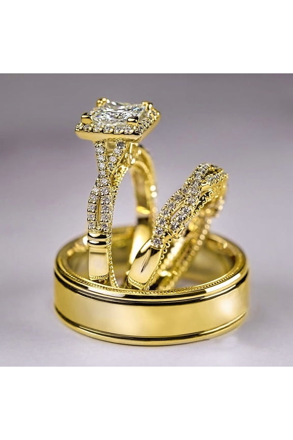 Simple Stacked Golden Ring 3-Piece Set, Stackable Minimalist Ring Set, Shining Zircon Ring for Daily Wear, Suitable for Women's Daily Casual Wear (US Size 12)
