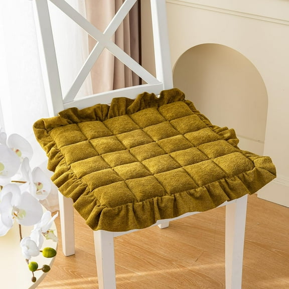 Xiao Hua Soft Fuzzy Plush Square Chair Cushions for Dining Room Kitchen Office Chairs Non Slip Fluffy Seat Cushion Tufted Ruffled Chair Pads with Ties (Yellow,18"x18")