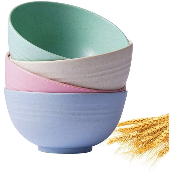 Xiao Hua Straw Fiber Bowl Set -4-pack, non fragile and lightweight, suitable for holding snacks, rice, side dishes or ice cream, dishwasher and microwave washable, 6 inches