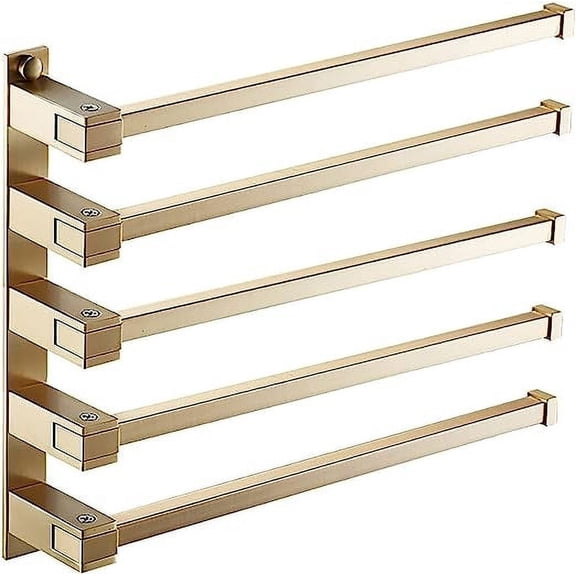 Xiao Hua Swivel Towel Rack 4 Swing Arm Bathroom Towel Bar Wall Mounted Thick Brass Rustproof Hanging Holder Brushed Gold Finish Shower Room, Kitchen,five