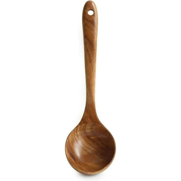 Xiao Hua Teak Kitchen Utensils,Wooden Soup Spoon Kitchenware Seasoning Scoop Dipping,Oil Dipper,Meal Rice Scoop,Natural Utensils Handcrafted Cutlery Tool (soup spoon(10.6x3.15in))