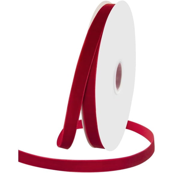 Xiao Hua Velvet Ribbon -2 rolls of red plush velvet ribbon 0.39 inches wide, DIY retro craft velvet ribbon, gift packaging ribbon, and clothing edging craft ribbon
